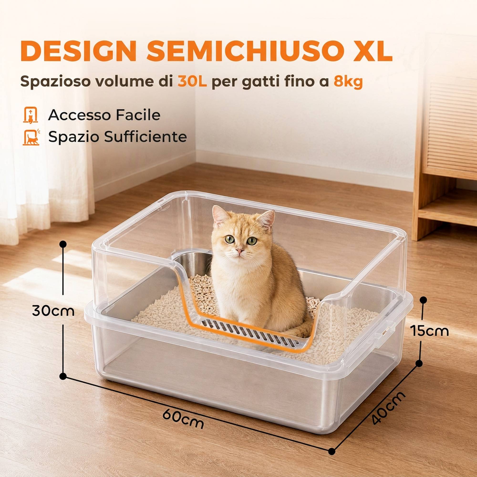 Bac à litière semi-fermé XL avec tapis, 30 L, gris clair - Image 8