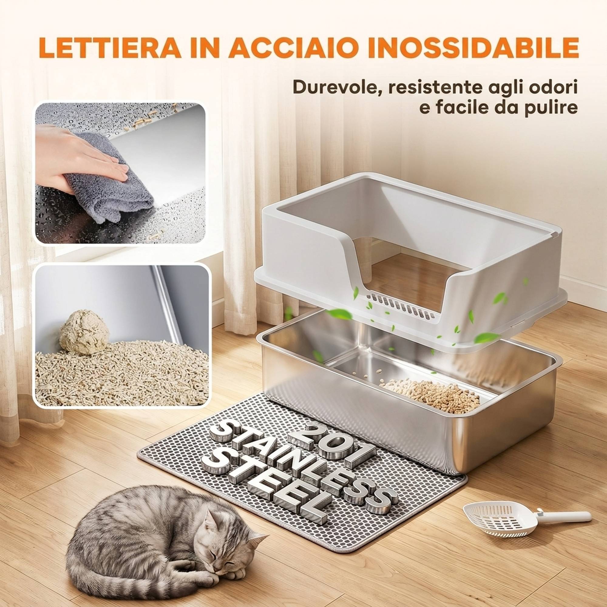 Bac à litière semi-fermé XL avec tapis, 30 L, gris clair - Image 6