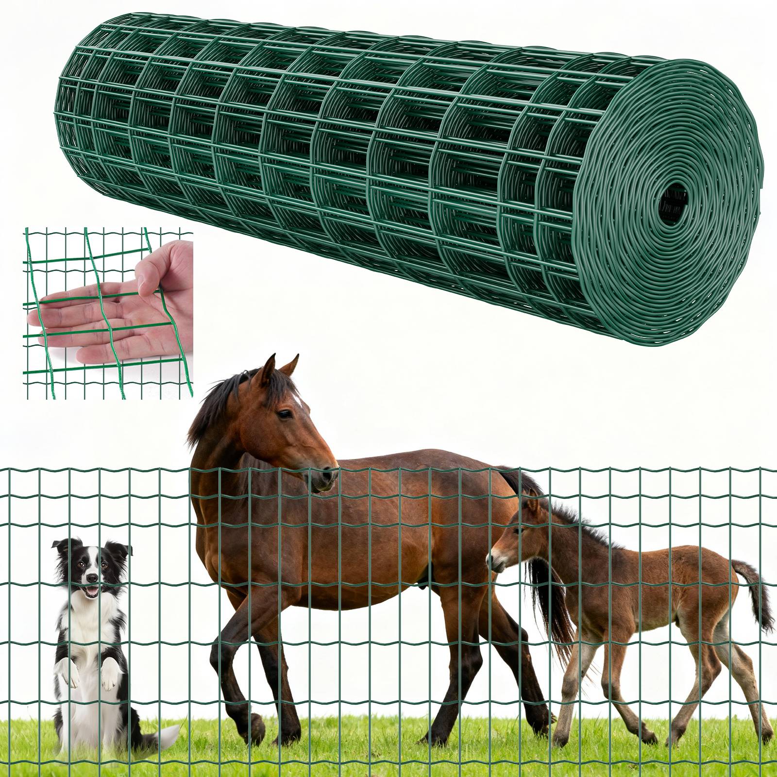 Vevor - VEVOR Grillage métallique vert 5 x 10 cm, rouleau 1 x 25 m, fil 2,1 mm, galvanisé et revêtu PVC, pour clôtures, enclos et ranchs. - Image 1