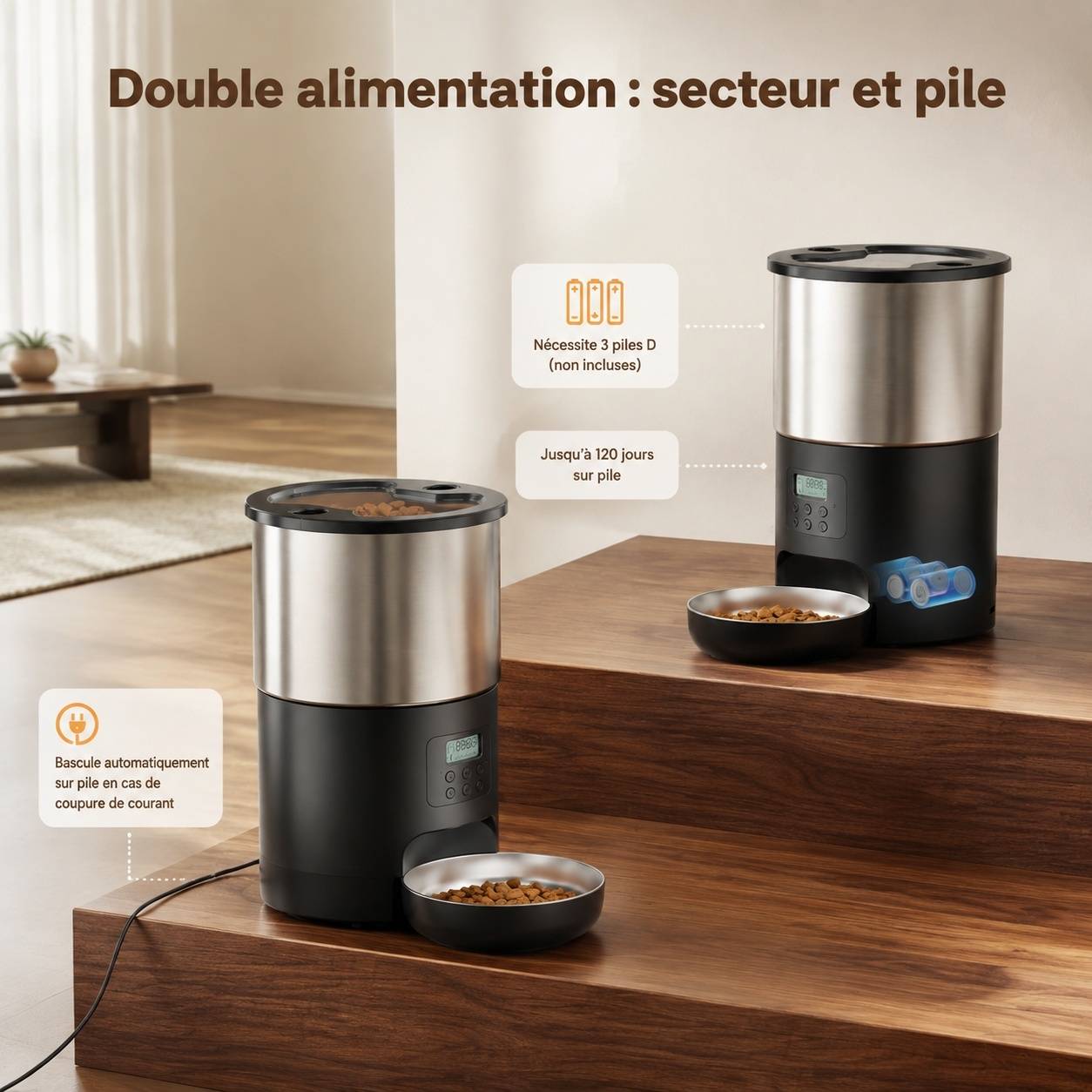 Distributeur Automatique 2 en 1 Chat Acier Inoxydable Portion Contrôle Horloge 4 Repas Grand Volume - Image 6