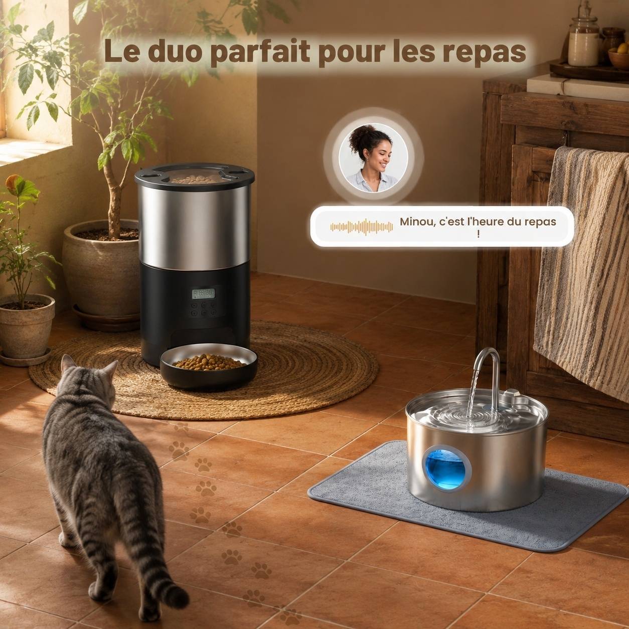 Distributeur Automatique 2 en 1 Chat Acier Inoxydable Portion Contrôle Horloge 4 Repas Grand Volume - Image 2