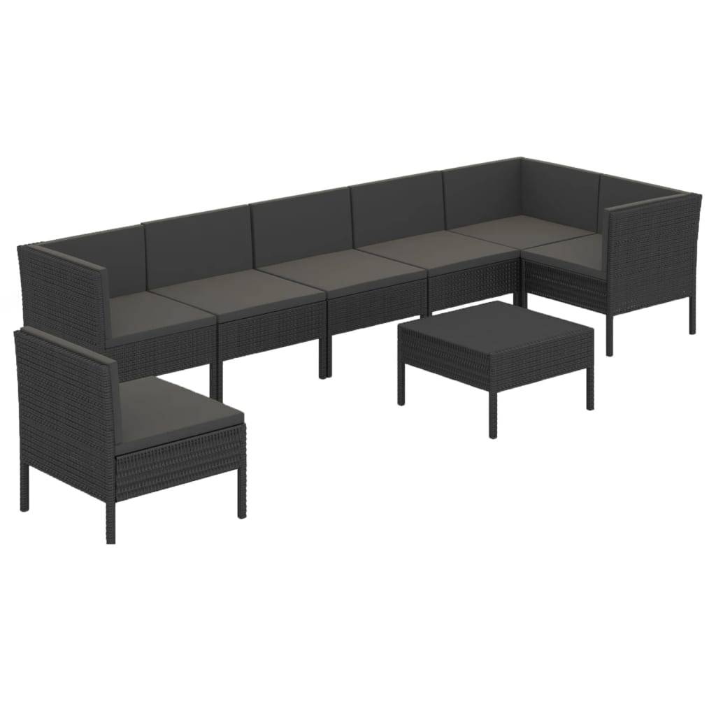 Helloshop26 - Salon de jardin meuble d'extérieur ensemble de mobilier 8 pièces avec coussins résine tressée noir - Image 1