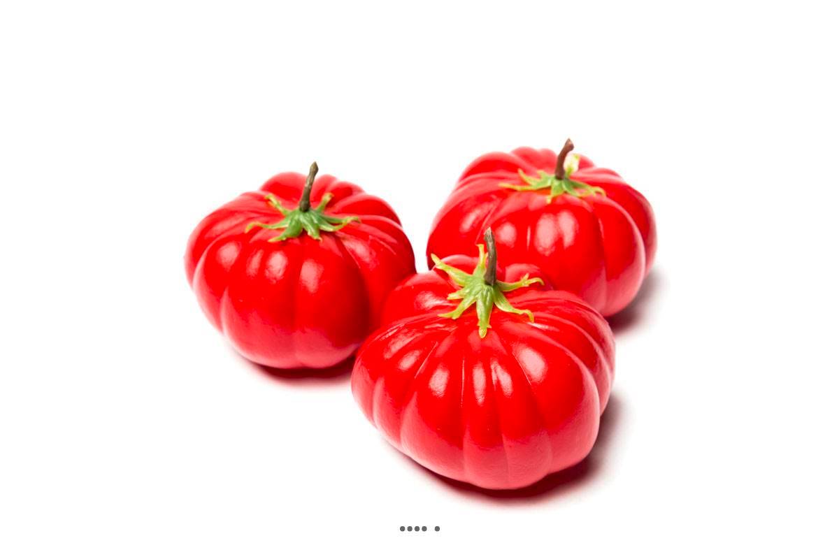 Artificielles - Tomate Coeur de boeuf et feuilles x3 Plastique soufflé D 80x65 mm - Image 2