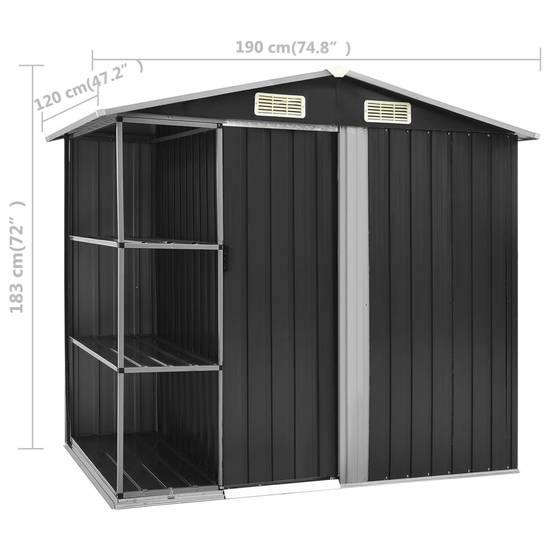 Abri de jardin cabane cabanon maison de stockage remise extérieur hangar outils robuste avec étagère 205 x 130 x 183 cm Fer gris - Image 7