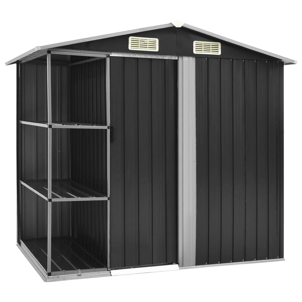 Abri de jardin cabane cabanon maison de stockage remise extérieur hangar outils robuste avec étagère 205 x 130 x 183 cm Fer gris - Image 1