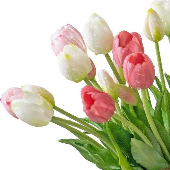 Bouquet de 10 Tulipes Artificielles Blanc - Matière PU Souple et Réaliste - Décoration Élégante - Lytech - Image 5