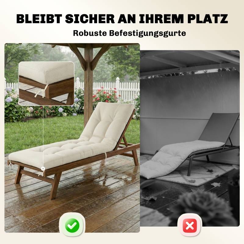 ComfortXL - Coussin bain de soleil polyester pour terrasse avec sangles 198 x 65 x 13 cm beige - ComfortXL Outdoor Living - Image 7