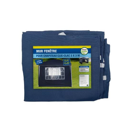 Mur fenêtre bleu 2,9x1,95 m pour tonnelle pliante 3x3 m – Toile polyester avec fenêtre PVC intégrée - TERRE JARDIN - Image 3