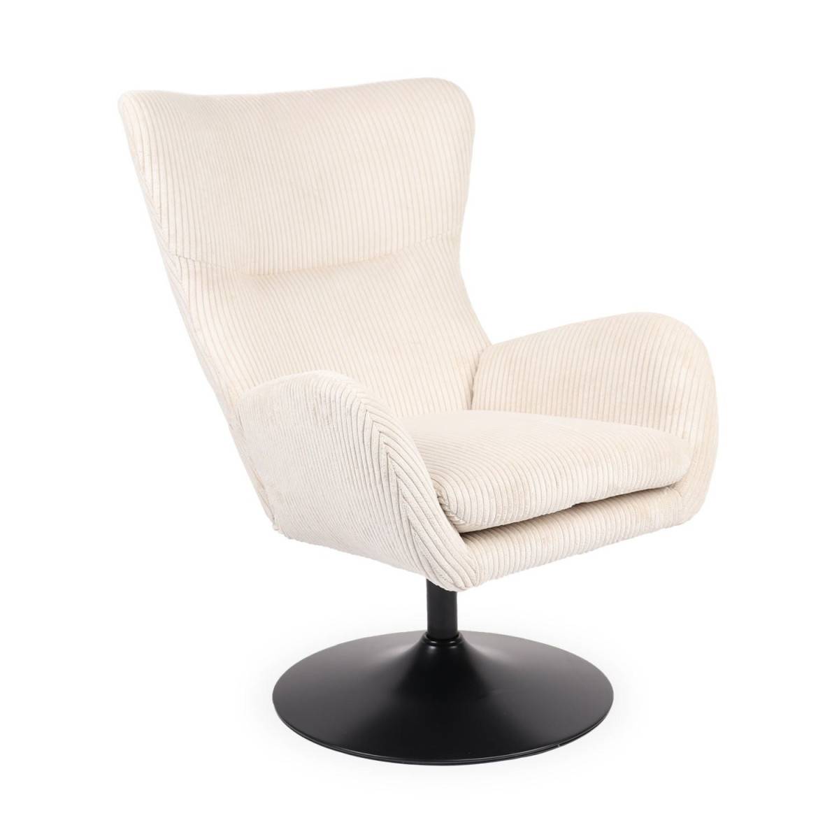 Fauteuil Pivotant en Velours Côtelé "Cléo" 97cm Beige - Image 1