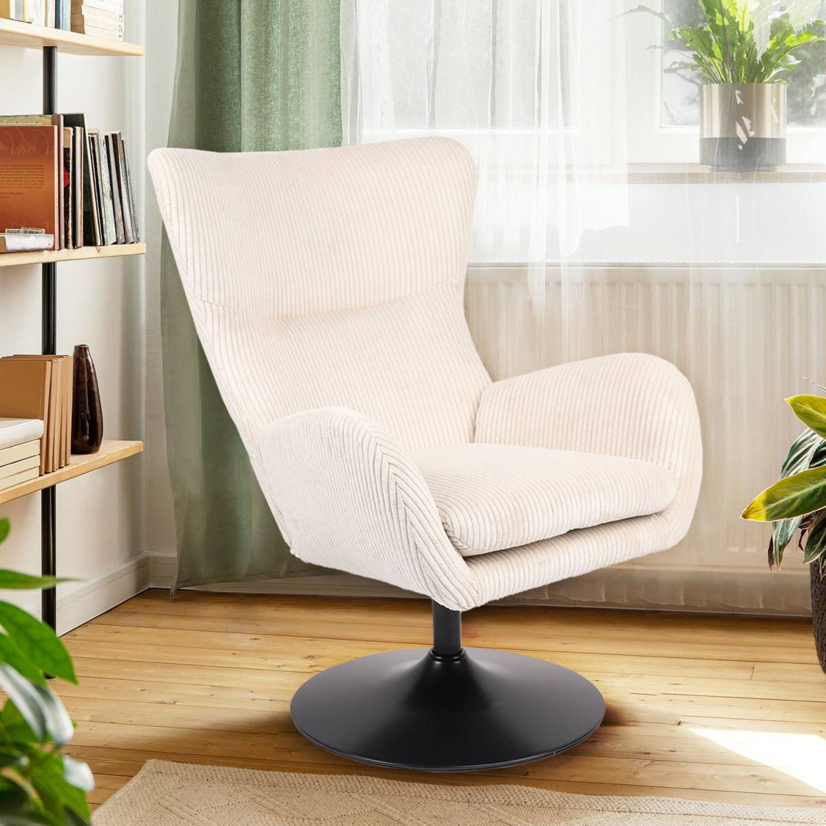 Fauteuil Pivotant en Velours Côtelé "Cléo" 97cm Beige - Image 6