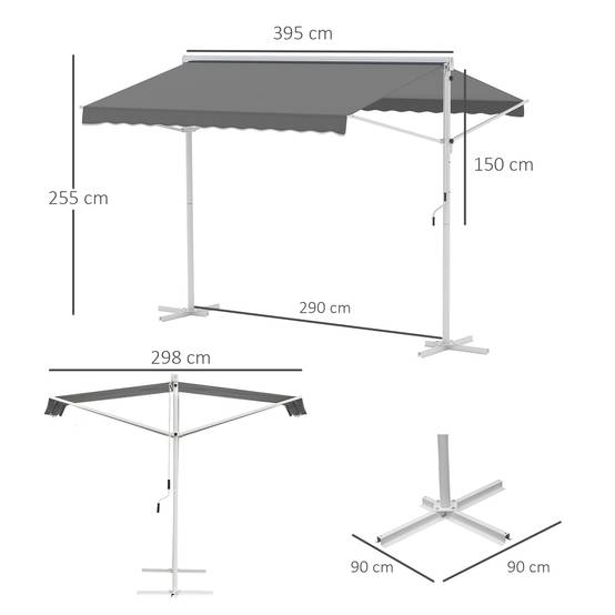 Store Double Pente 4 x 3 m Manuel rétractable Inclinaison réglable métal époxy Blanc Polyester imperméabilisé Anti-UV Gris - Image 5