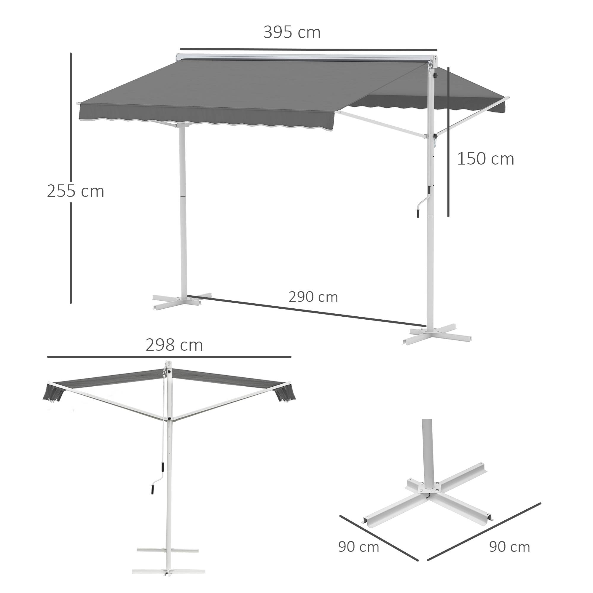 Store Double Pente 4 x 3 m Manuel rétractable Inclinaison réglable métal époxy Blanc Polyester imperméabilisé Anti-UV Gris - Image 5