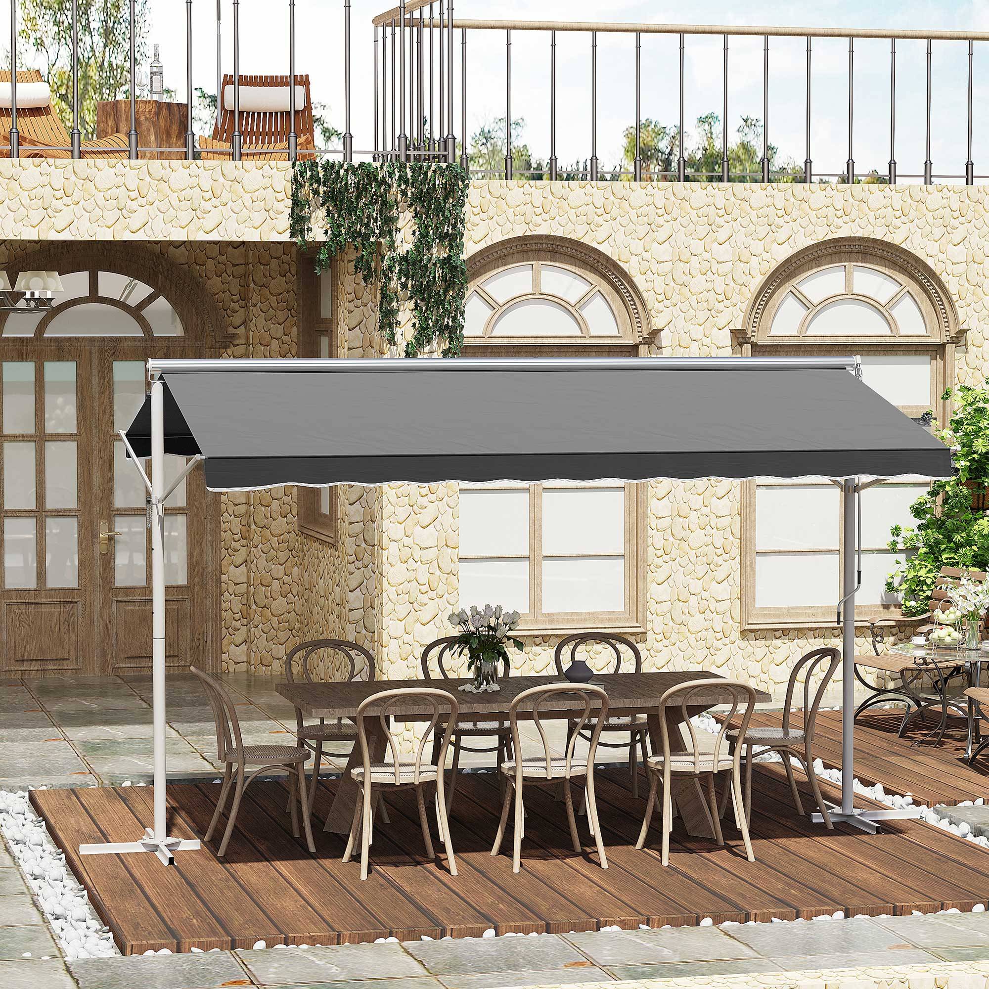 Store Double Pente 4 x 3 m Manuel rétractable Inclinaison réglable métal époxy Blanc Polyester imperméabilisé Anti-UV Gris - Image 4