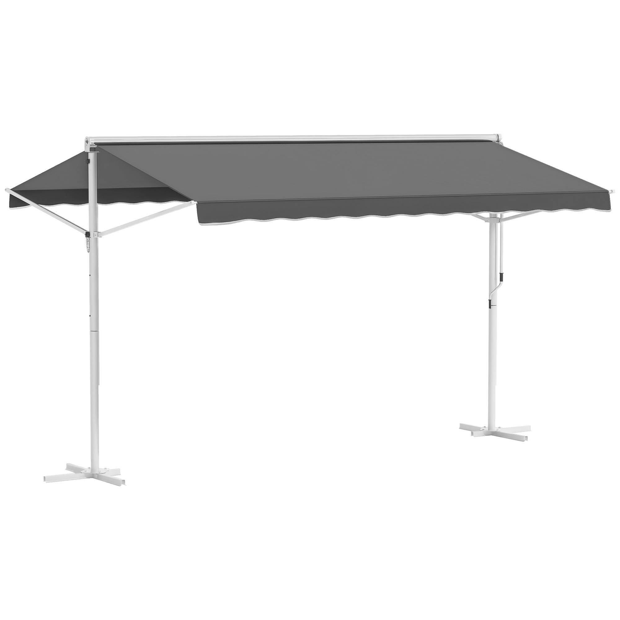 Store Double Pente 4 x 3 m Manuel rétractable Inclinaison réglable métal époxy Blanc Polyester imperméabilisé Anti-UV Gris - Image 1