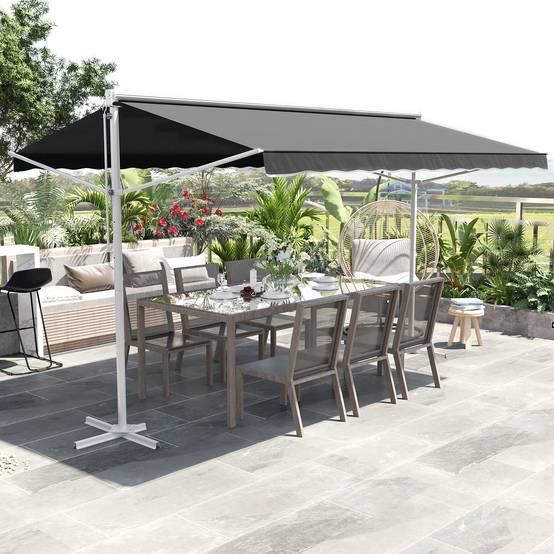 Store Double Pente 4 x 3 m Manuel rétractable Inclinaison réglable métal époxy Blanc Polyester imperméabilisé Anti-UV Gris - Image 3
