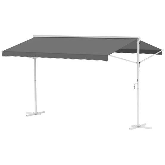 Store Double Pente 4 x 3 m Manuel rétractable Inclinaison réglable métal époxy Blanc Polyester imperméabilisé Anti-UV Gris - Image 2