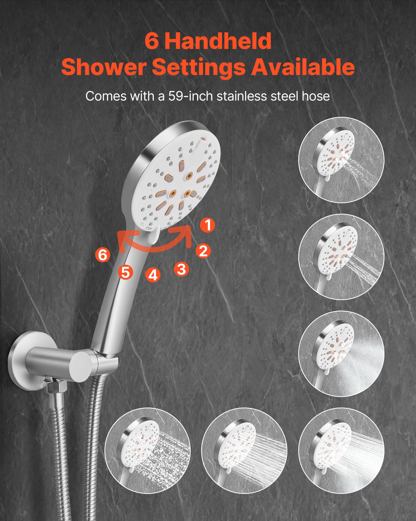 VEVOR Kit de Douche avec Douchette de Tête Ronde 25,4 cm et à Main Nickel Brossé - Image 3