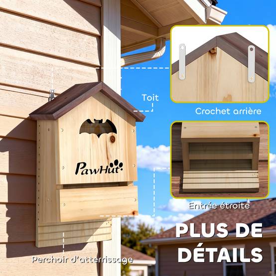 Lot 3 nichoirs chauve-souris sapin massif lutte naturelle nuisibles 21x11x34cm naturel - ComfortXL Outdoor Living - Image 8