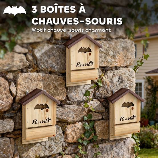 Lot 3 nichoirs chauve-souris sapin massif lutte naturelle nuisibles 21x11x34cm naturel - ComfortXL Outdoor Living - Image 5