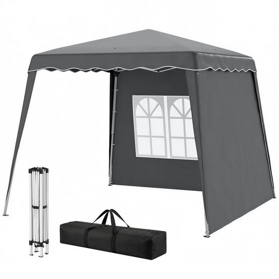 Pavillon de jardin pliable et pliable 2,89 x 2,89 m avec parois latérales, hauteur réglable, protection UV50+, gris - Image 2