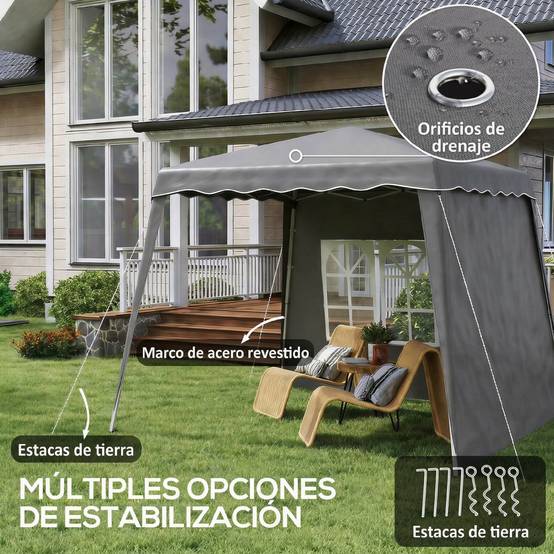 Pavillon de jardin pliable et pliable 2,89 x 2,89 m avec parois latérales, hauteur réglable, protection UV50+, gris - Image 9