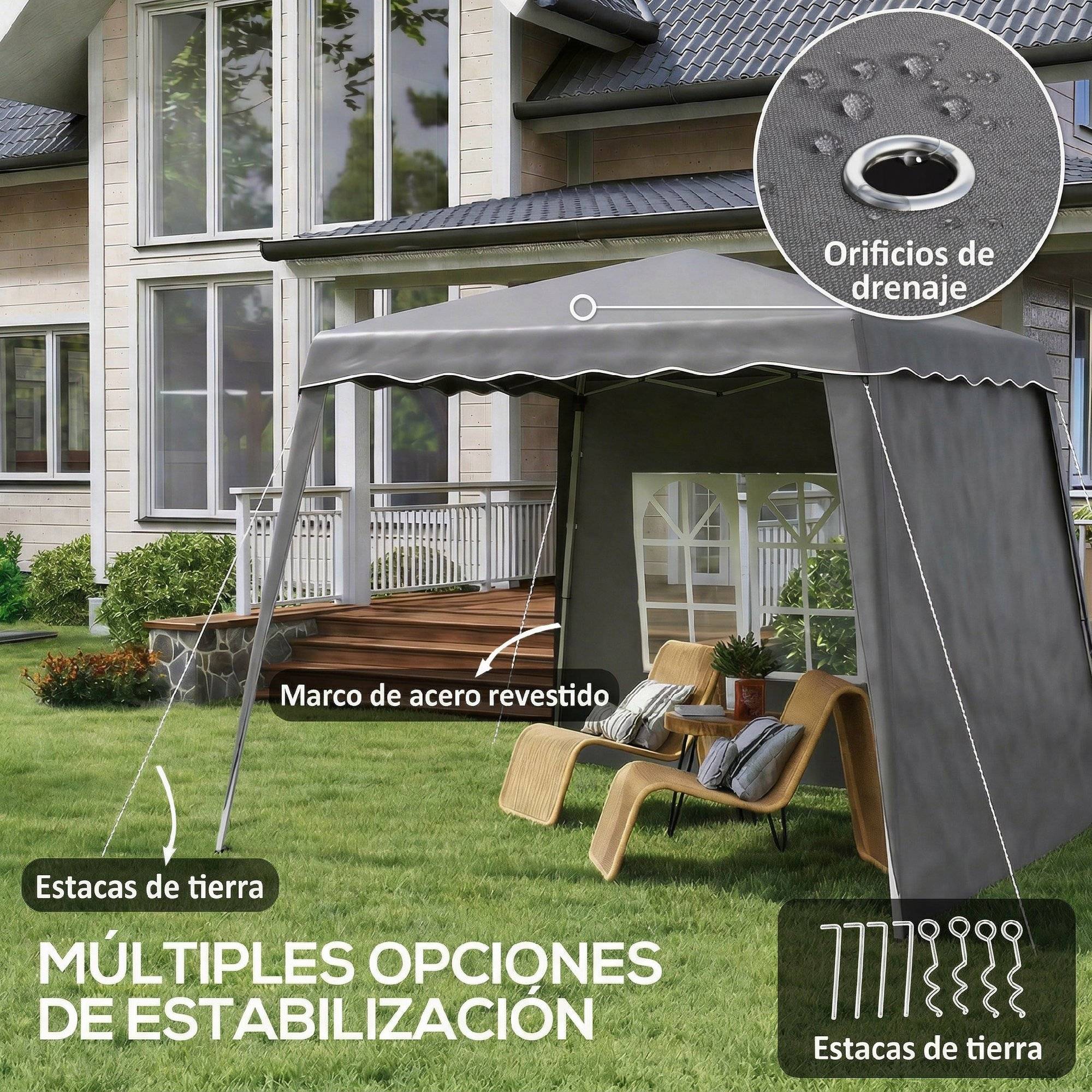 Pavillon de jardin pliable et pliable 2,89 x 2,89 m avec parois latérales, hauteur réglable, protection UV50+, gris - Image 9
