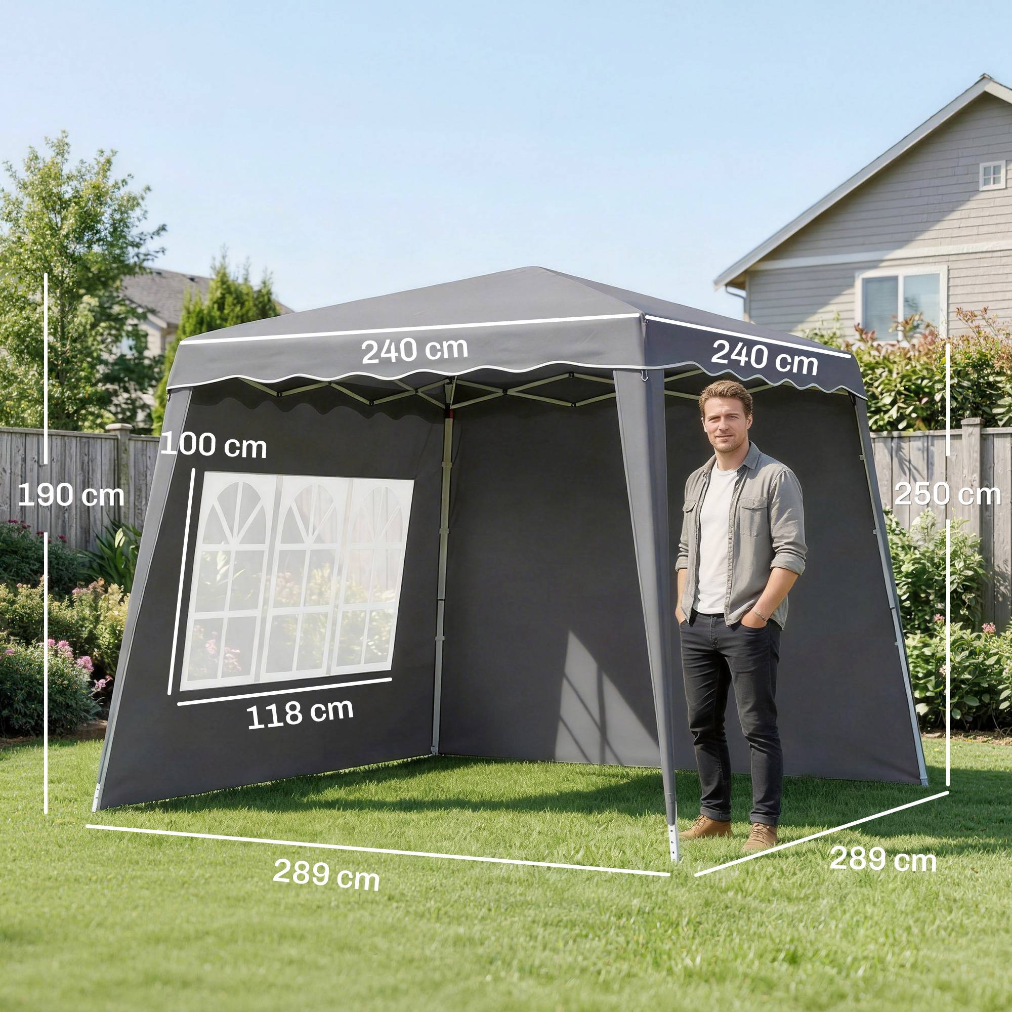 Pavillon de jardin pliable et pliable 2,89 x 2,89 m avec parois latérales, hauteur réglable, protection UV50+, gris - Image 5