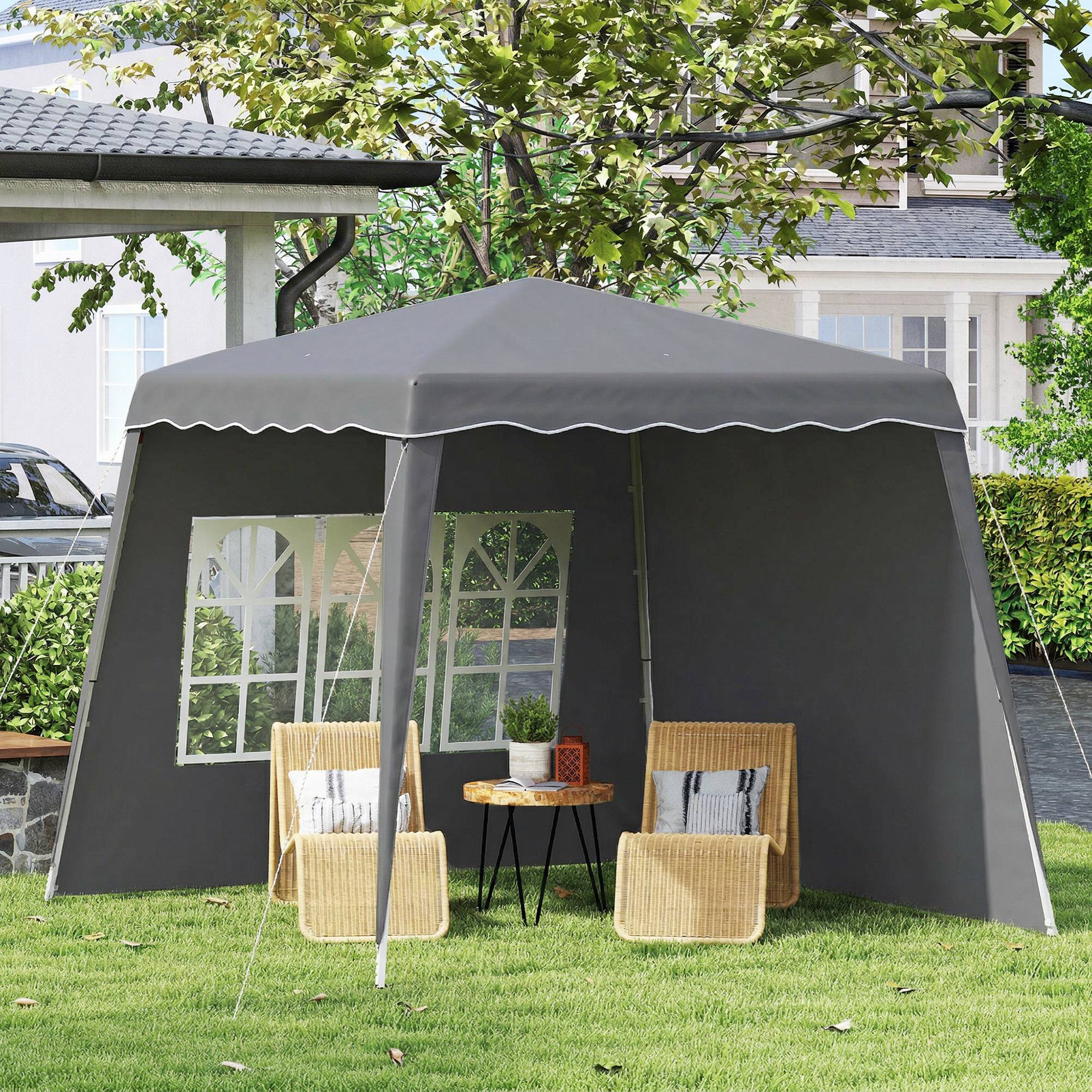 Pavillon de jardin pliable et pliable 2,89 x 2,89 m avec parois latérales, hauteur réglable, protection UV50+, gris - Image 3
