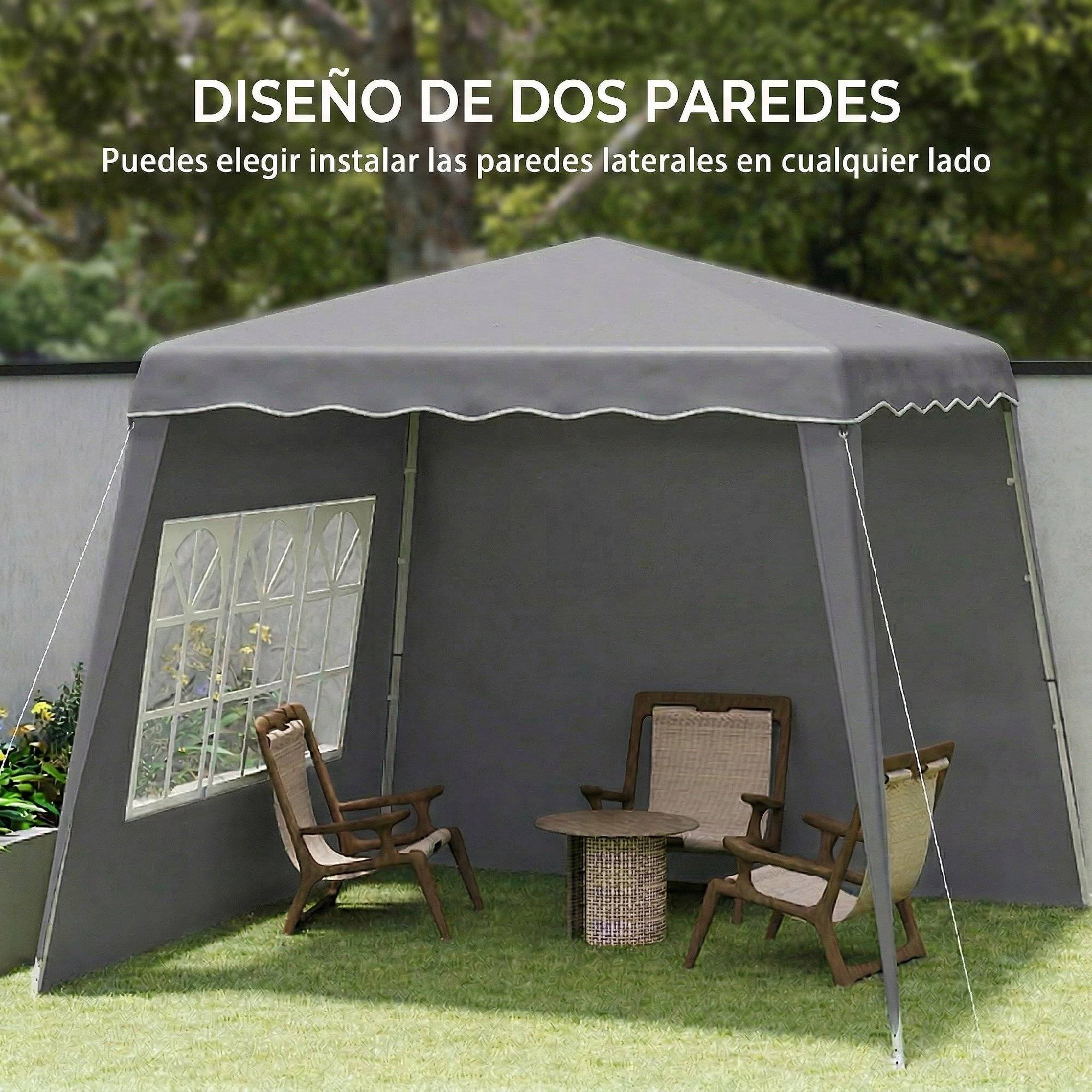Pavillon de jardin pliable et pliable 2,89 x 2,89 m avec parois latérales, hauteur réglable, protection UV50+, gris - Image 6