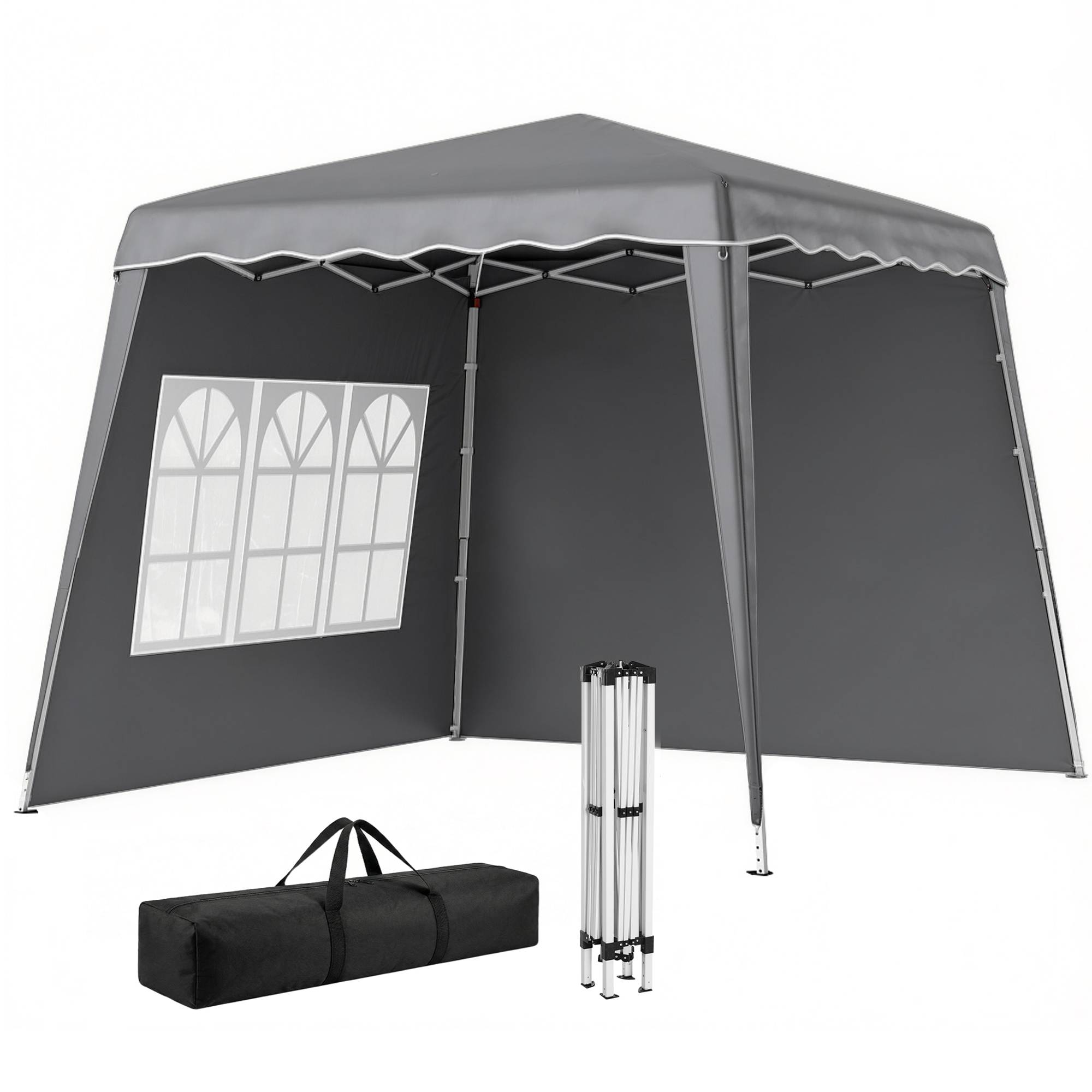 Pavillon de jardin pliable et pliable 2,89 x 2,89 m avec parois latérales, hauteur réglable, protection UV50+, gris - Image 1