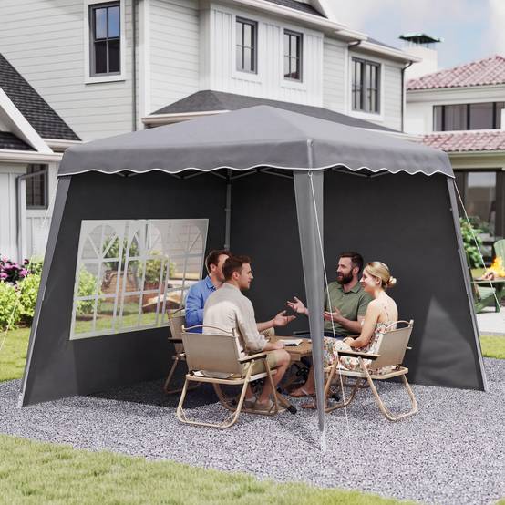 Pavillon de jardin pliable et pliable 2,89 x 2,89 m avec parois latérales, hauteur réglable, protection UV50+, gris - Image 4