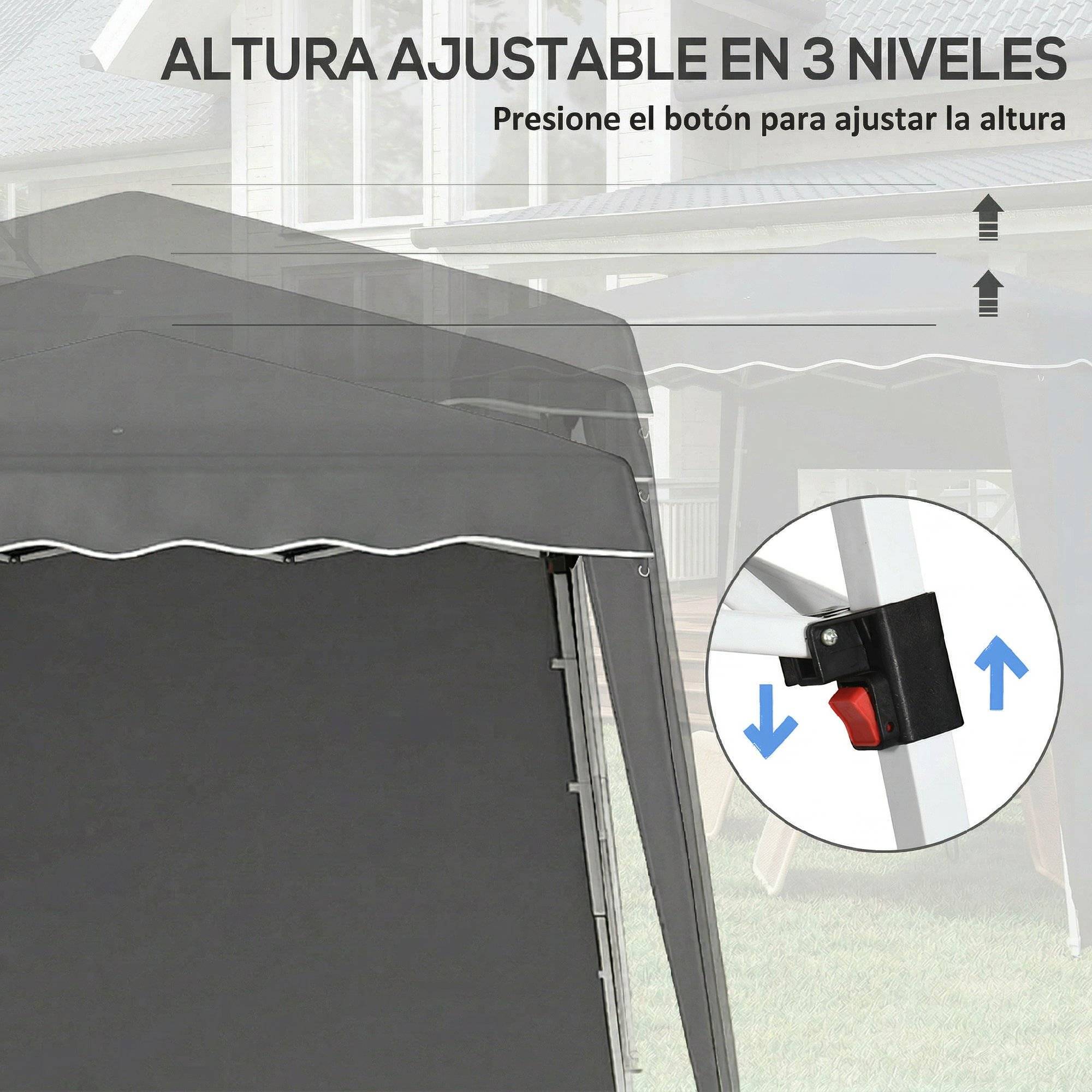 Pavillon de jardin pliable et pliable 2,89 x 2,89 m avec parois latérales, hauteur réglable, protection UV50+, gris - Image 8