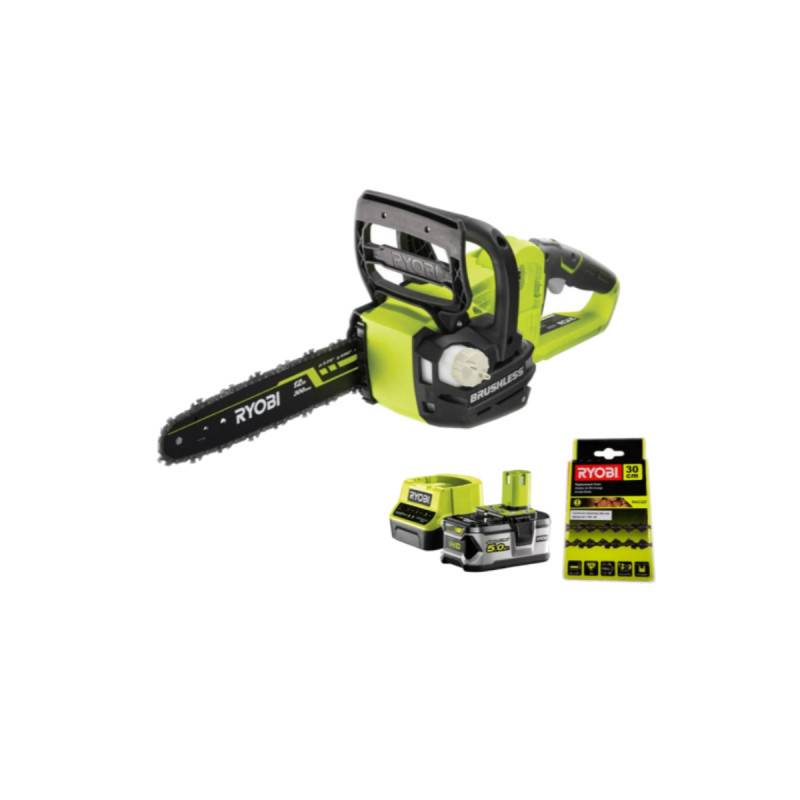 Ryobi - Pack RYOBI Tronçonneuse 18V One+ OCS1830 - 1 batterie 5.0Ah - 1 chargeur 2.0Ah RC18120-150 - chaine 30cm RAC227