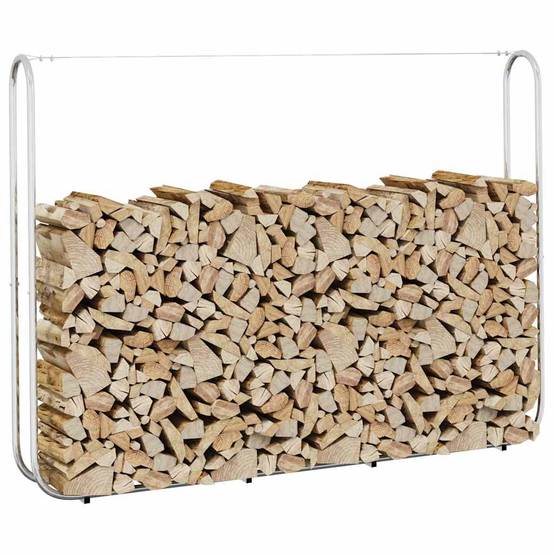 Abri-bûches extérieur acier galvanisé grande capacité pour jardin 200x25x150 cm Argenté - ComfortXL Outdoor Living - Image 1