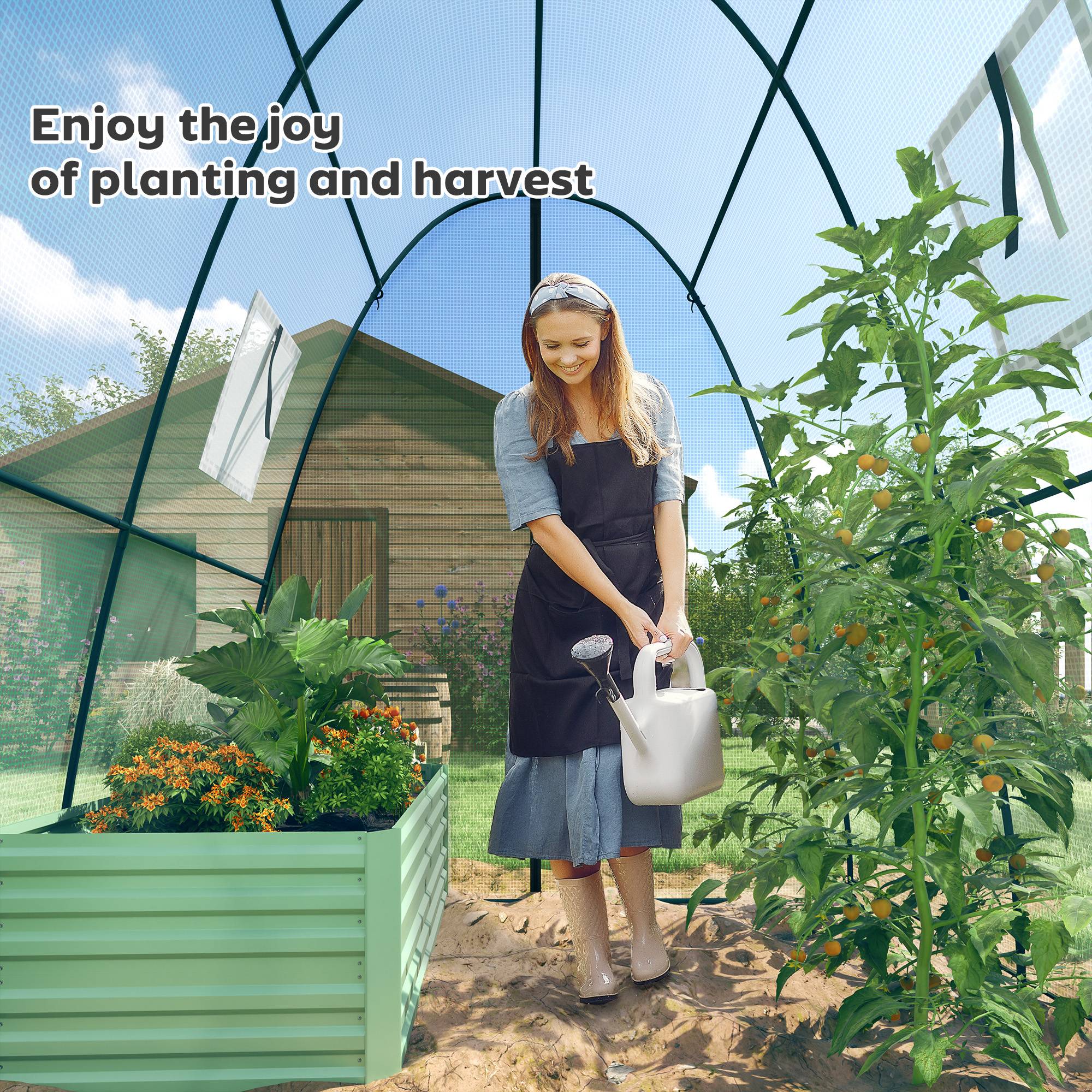 Serre de Jardin Tunnel Acier PE Culture Tomates 2 Portes 180x180x200cm Vert - ComfortXL Outdoor Living - Image 7