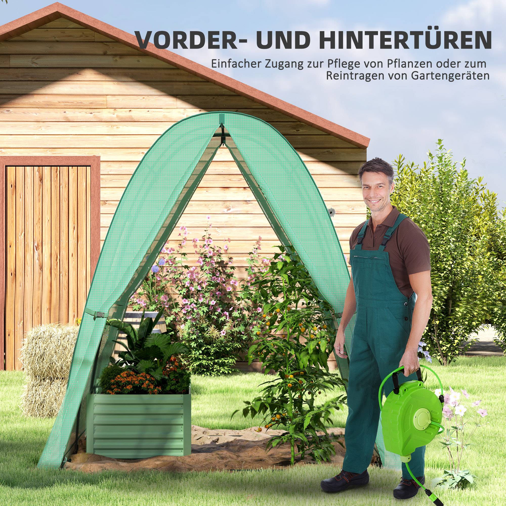 Serre de Jardin Tunnel Acier PE Culture Tomates 2 Portes 180x180x200cm Vert - ComfortXL Outdoor Living - Image 6