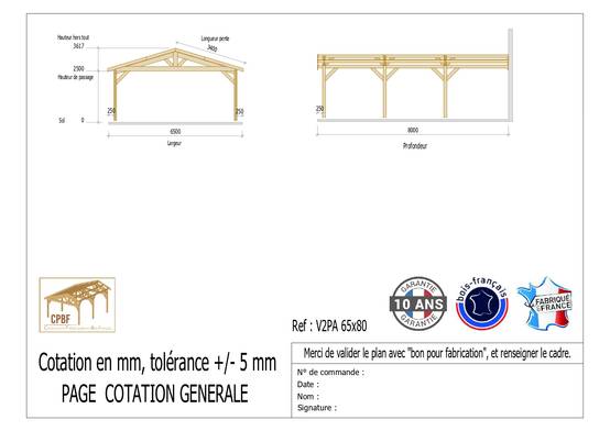 Carport Bois Douglas Français 52 m² – 2 pentes adossé – 6 poteaux – Abri voiture extérieur – Garantie 10 ans - Image 3