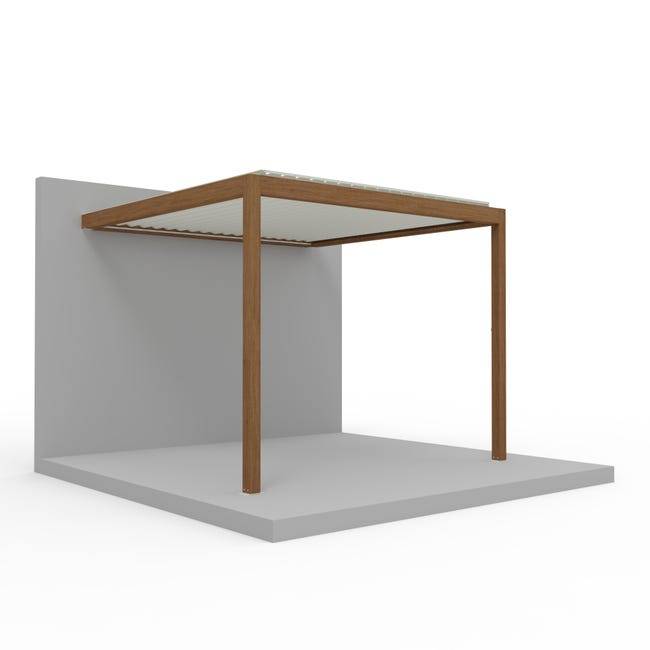 Pergola Bioclimatique Adossée Motorisée Éclairée Aluminium 3x3 Aspect Bois SV ORIAL France - Image 4