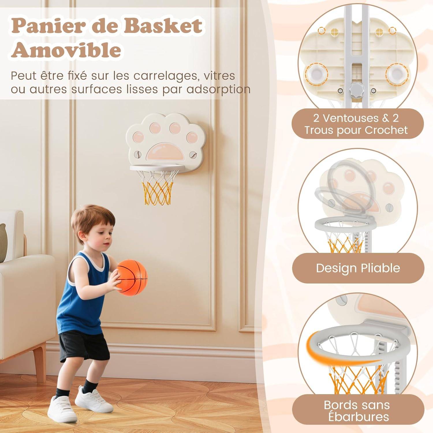 hoopyosms 3 in 1 Children's Basketball Hoop - Adjustable Height with Football Goal and Ring Throw, Mini Basketball Hoop Indoor and Outdoor for Toddlers, Grey