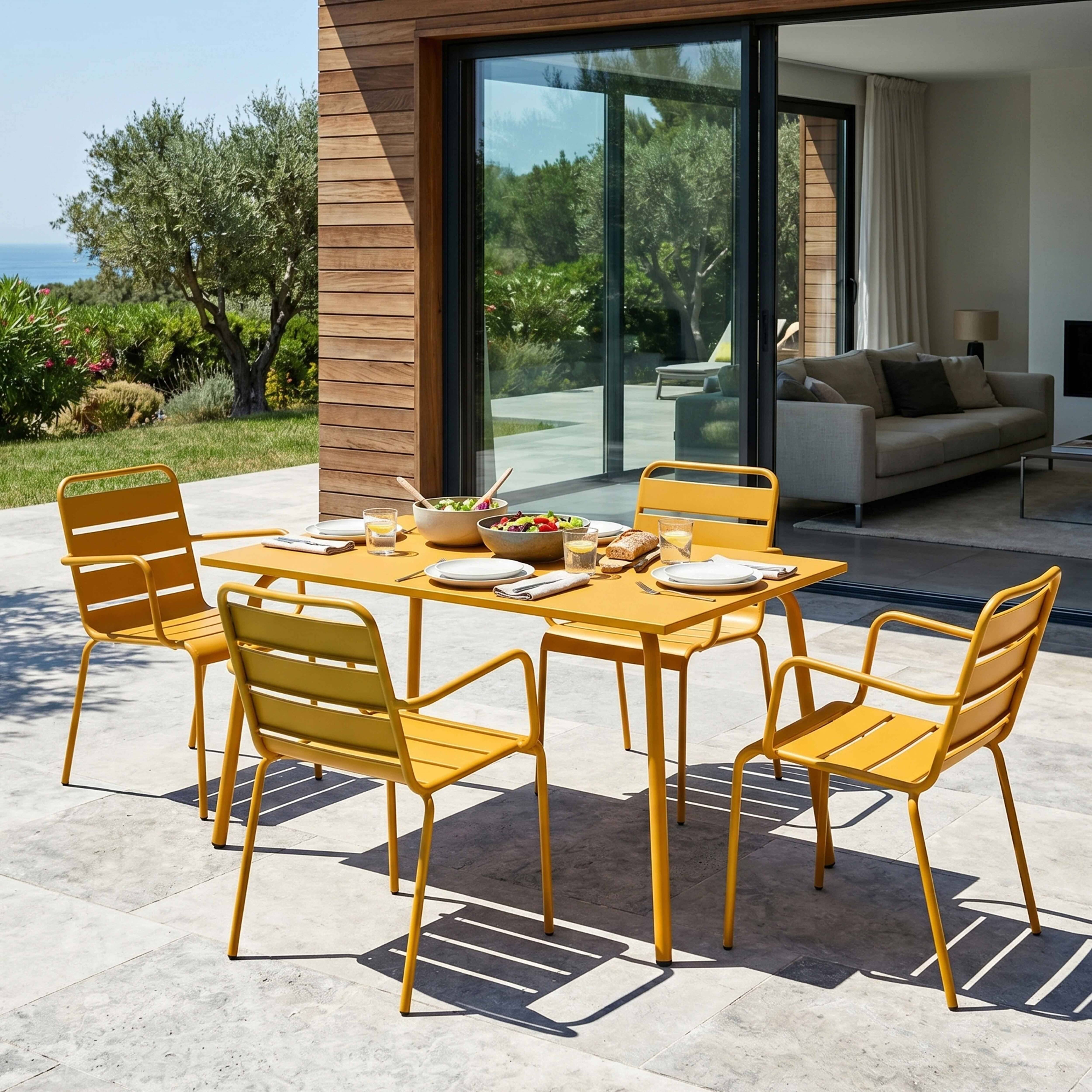 Oviala - Ensemble table de jardin et 4 fauteuils en métal jaune Palavas - Oviala - Image 2