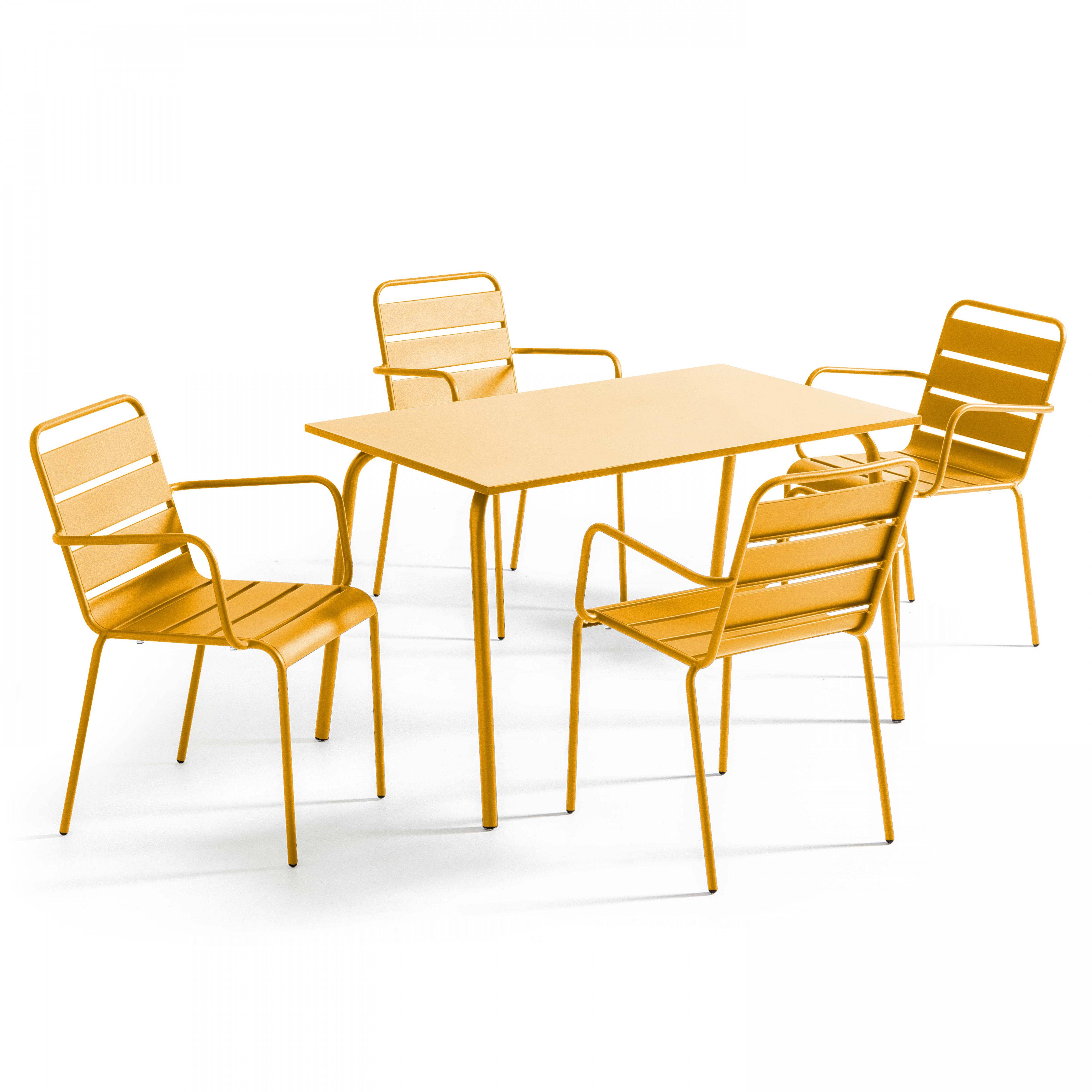 Oviala - Ensemble table de jardin et 4 fauteuils en métal jaune Palavas - Oviala - Image 1