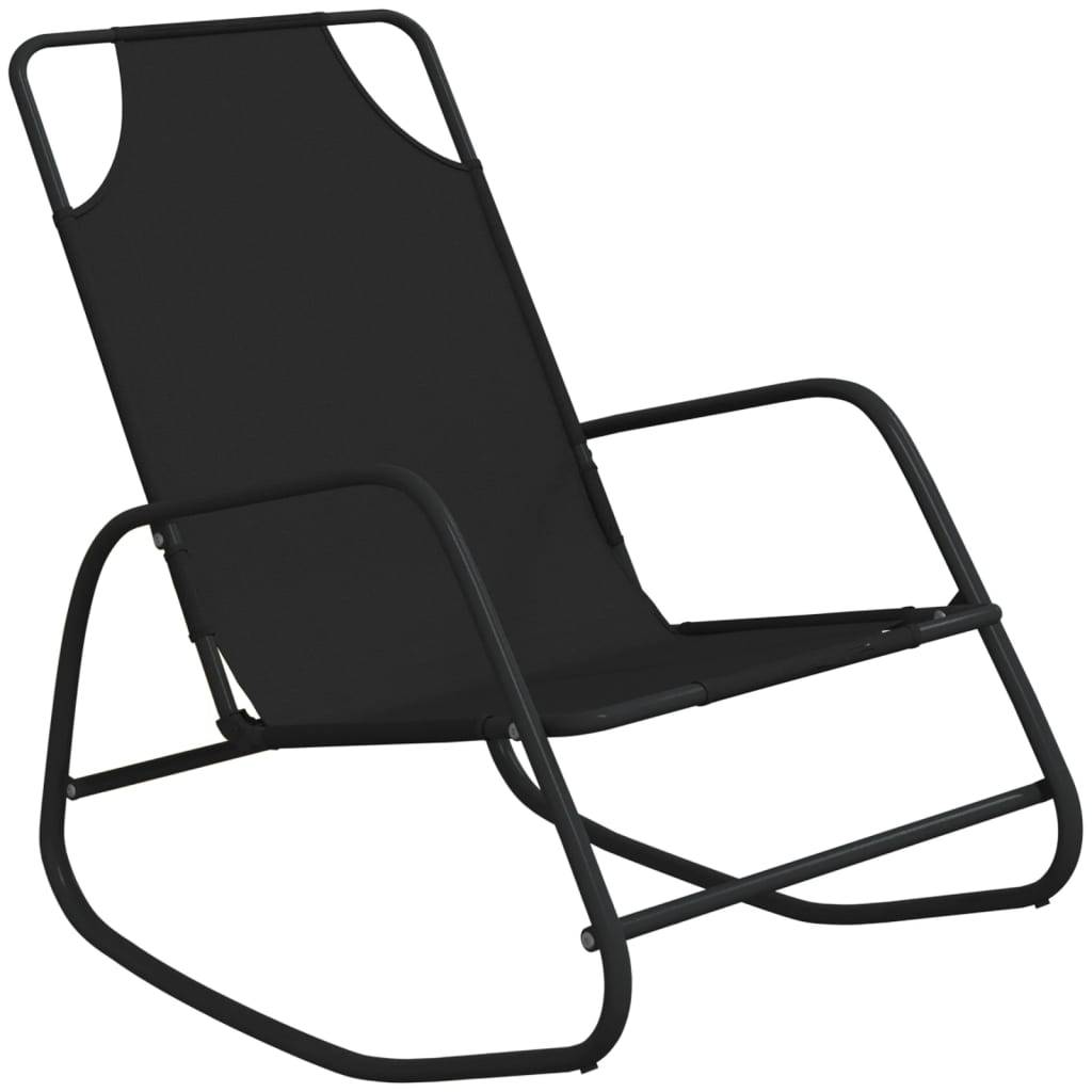 Helloshop26 - Transat chaise longue bain de soleil lit de jardin terrasse meuble d'extérieur à bascule noir acier et textilène - Image 1