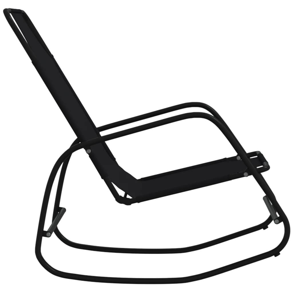 Helloshop26 - Transat chaise longue bain de soleil lit de jardin terrasse meuble d'extérieur à bascule noir acier et textilène - Image 3