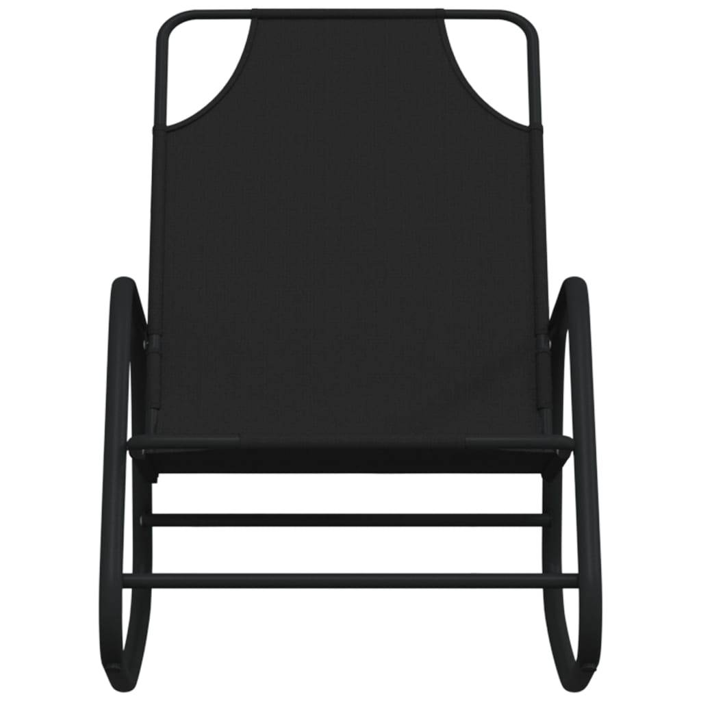 Helloshop26 - Transat chaise longue bain de soleil lit de jardin terrasse meuble d'extérieur à bascule noir acier et textilène - Image 2