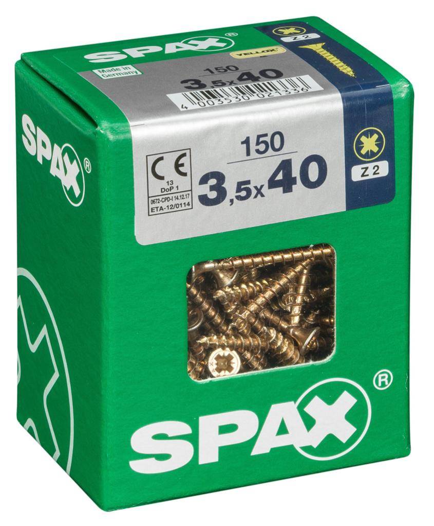 Spax - Lot de 150 vis acier tête fraisée pozidriv SPAX, Diam.3.5 mm x L.40 mm - Image 1