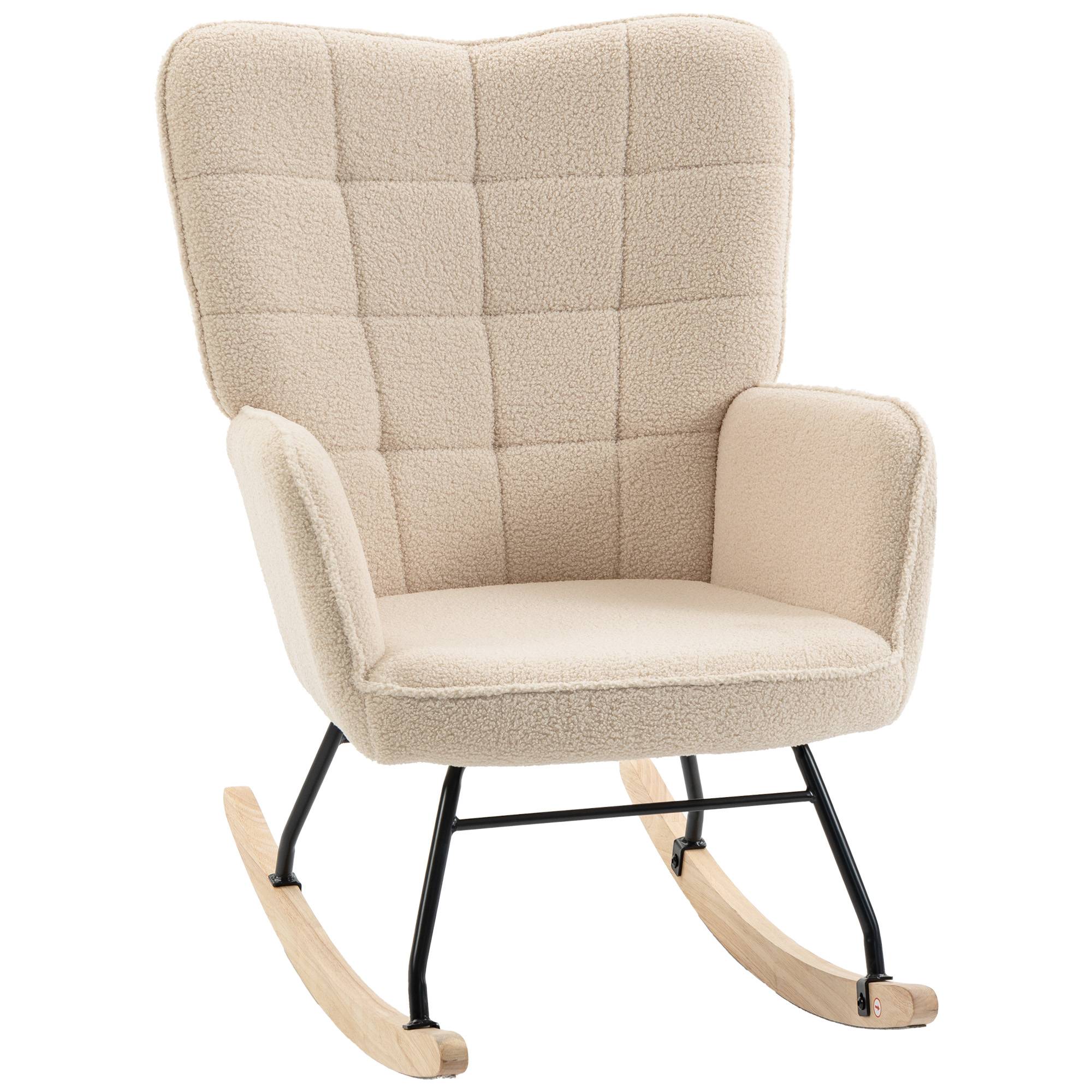 Sans Marque - Fauteuil à bascule rocking chair revêtement effet laine bouclée, structure en acier 71 x 98 x 101 cm beige - Image 2