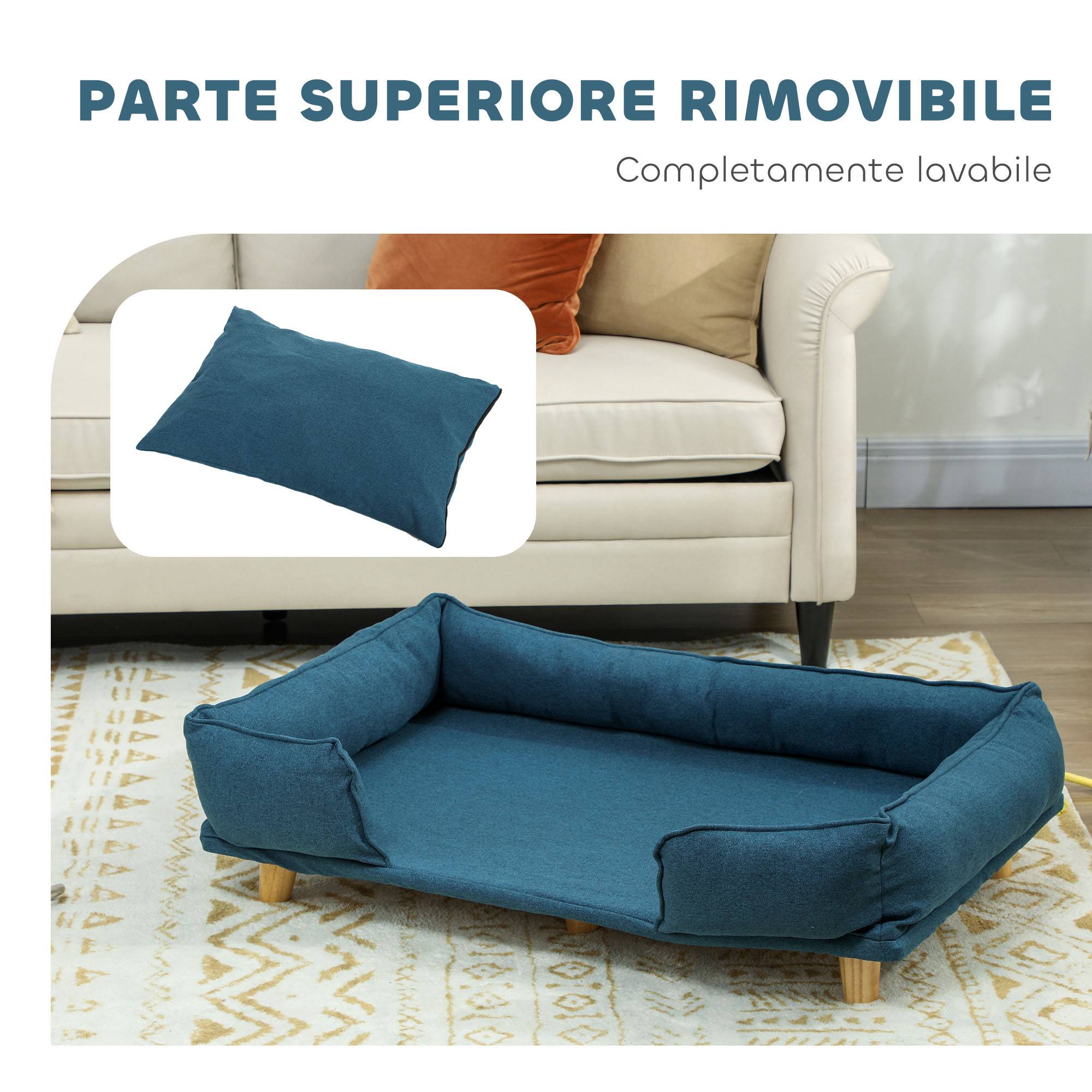 Lit pour grand chien jusqu'à30kg, coussin amovible, usage intérieur,96x66x24cm,bleu - Image 7