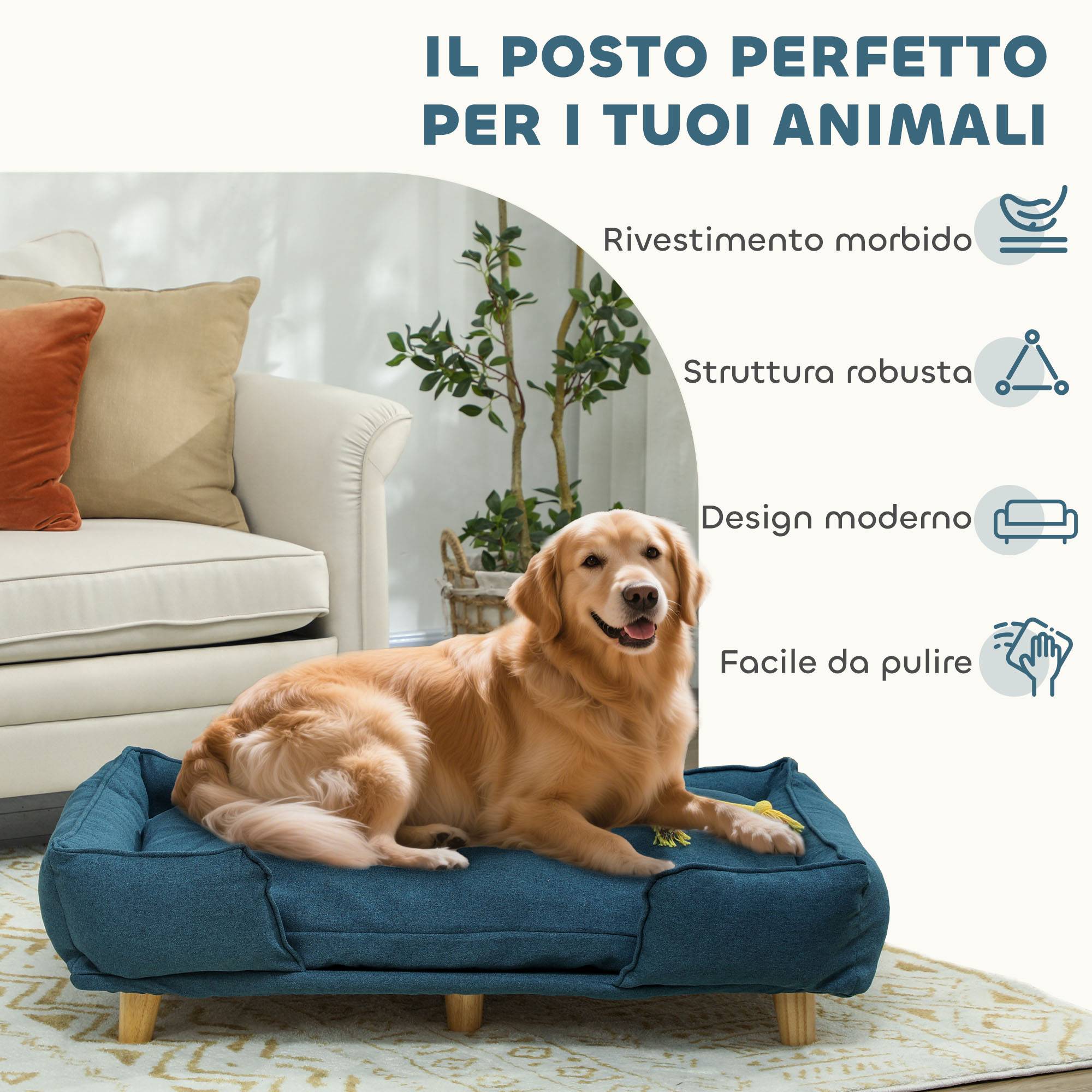 Lit pour grand chien jusqu'à30kg, coussin amovible, usage intérieur,96x66x24cm,bleu - Image 9