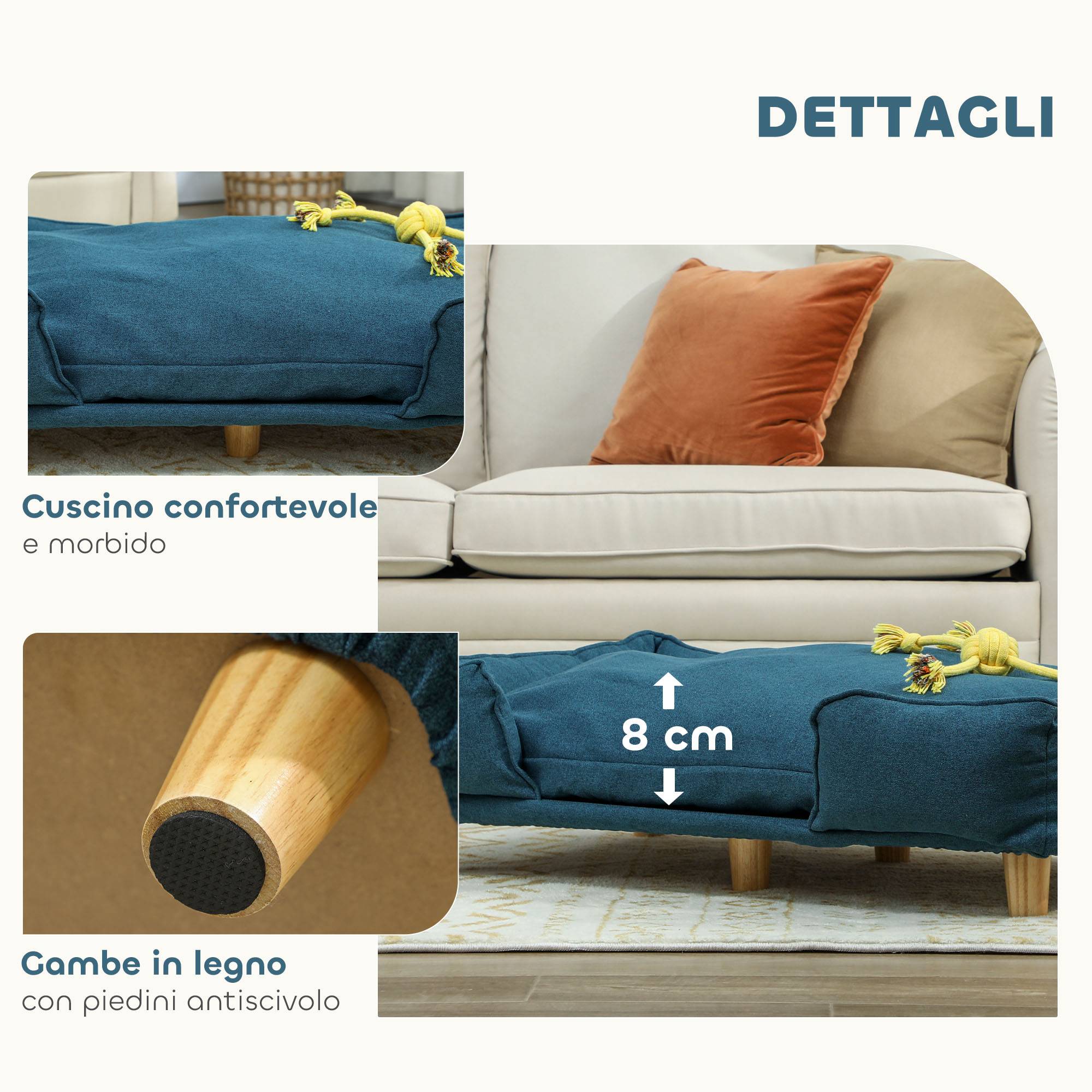 Lit pour grand chien jusqu'à30kg, coussin amovible, usage intérieur,96x66x24cm,bleu - Image 8