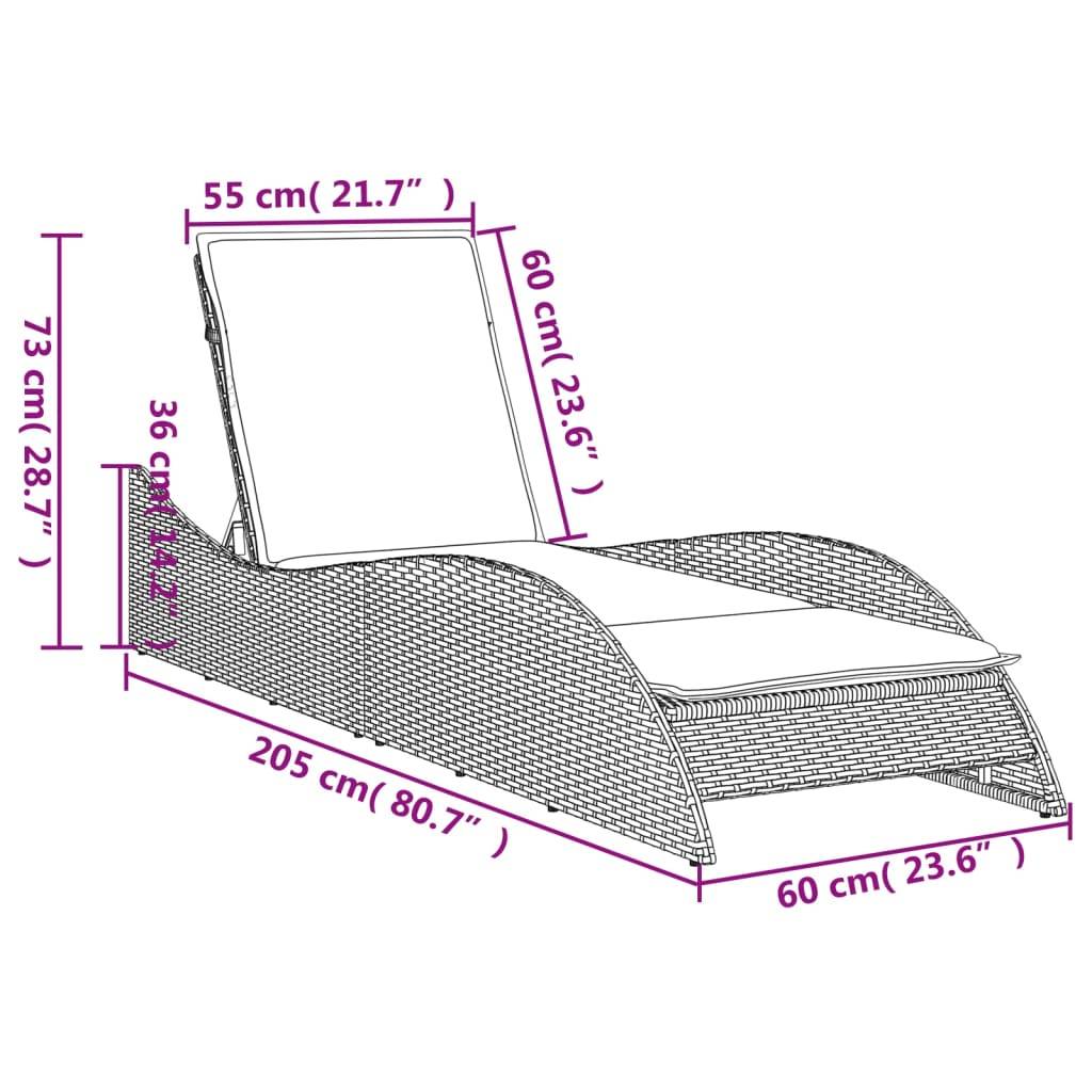 Maison Chic - Bain de soleil - Transat - Chaise longue avec coussin beige 60x205x73 cm résine tressée - MEUBLE PRO-JU6614 - Image 9